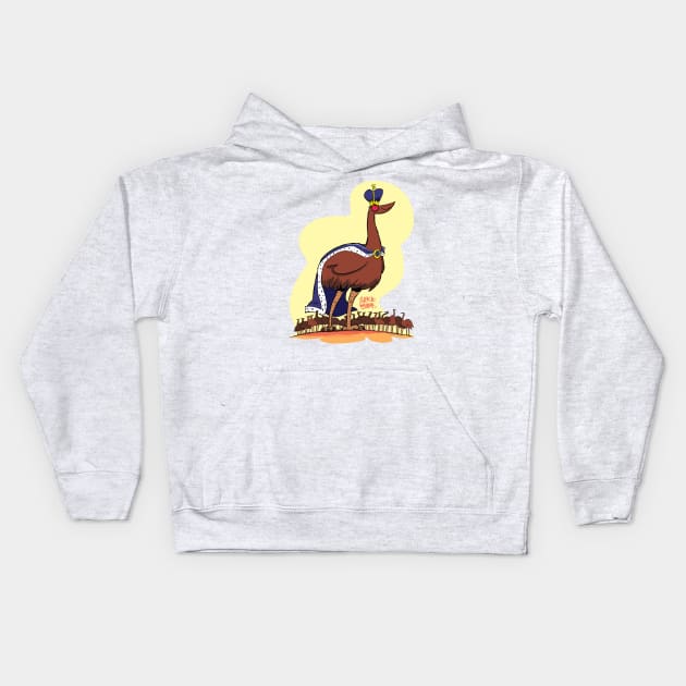 Big Brucey the Emu King Kids Hoodie by Slack Wyrm